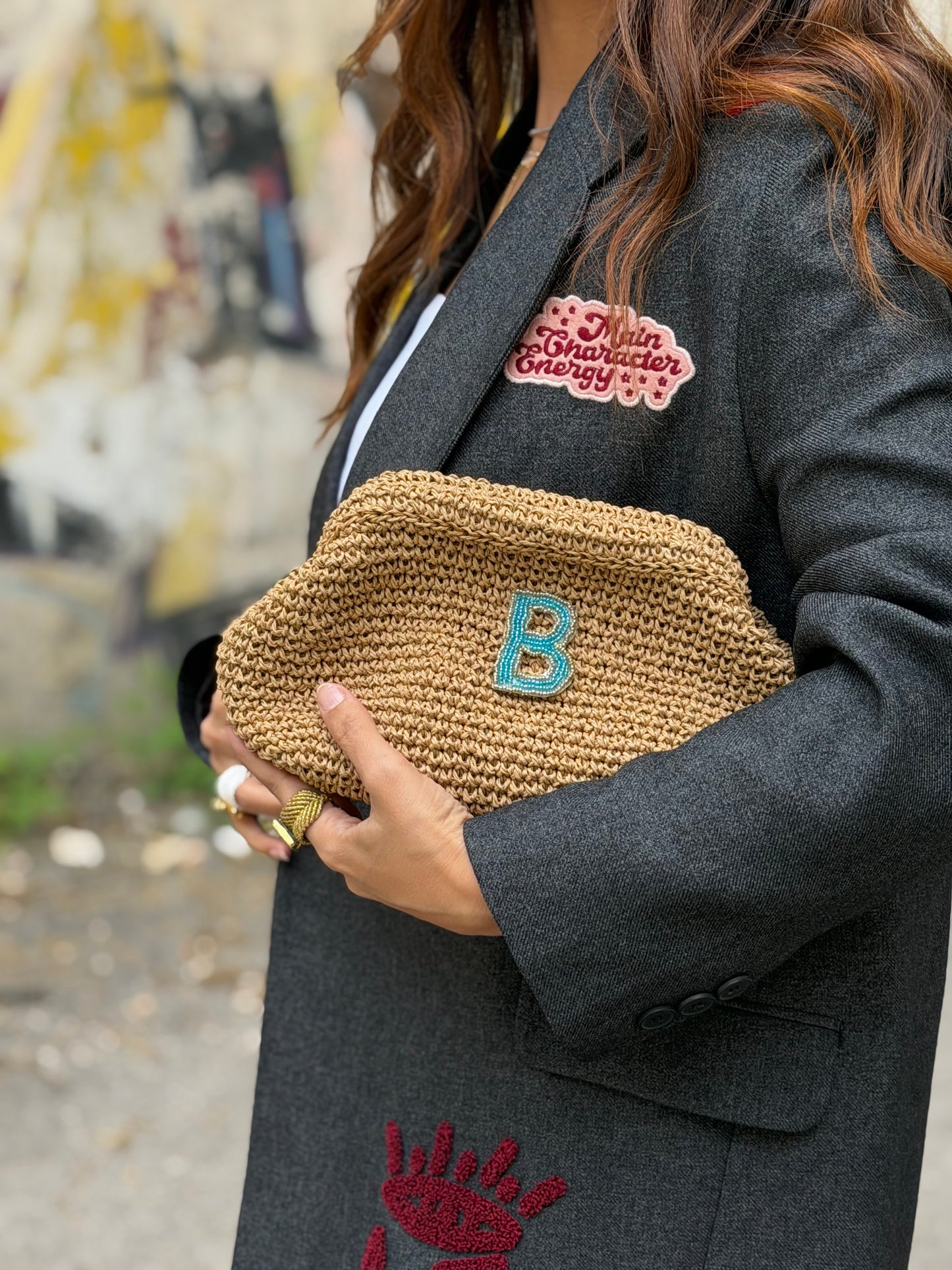 Blue Initial Paper Clutch