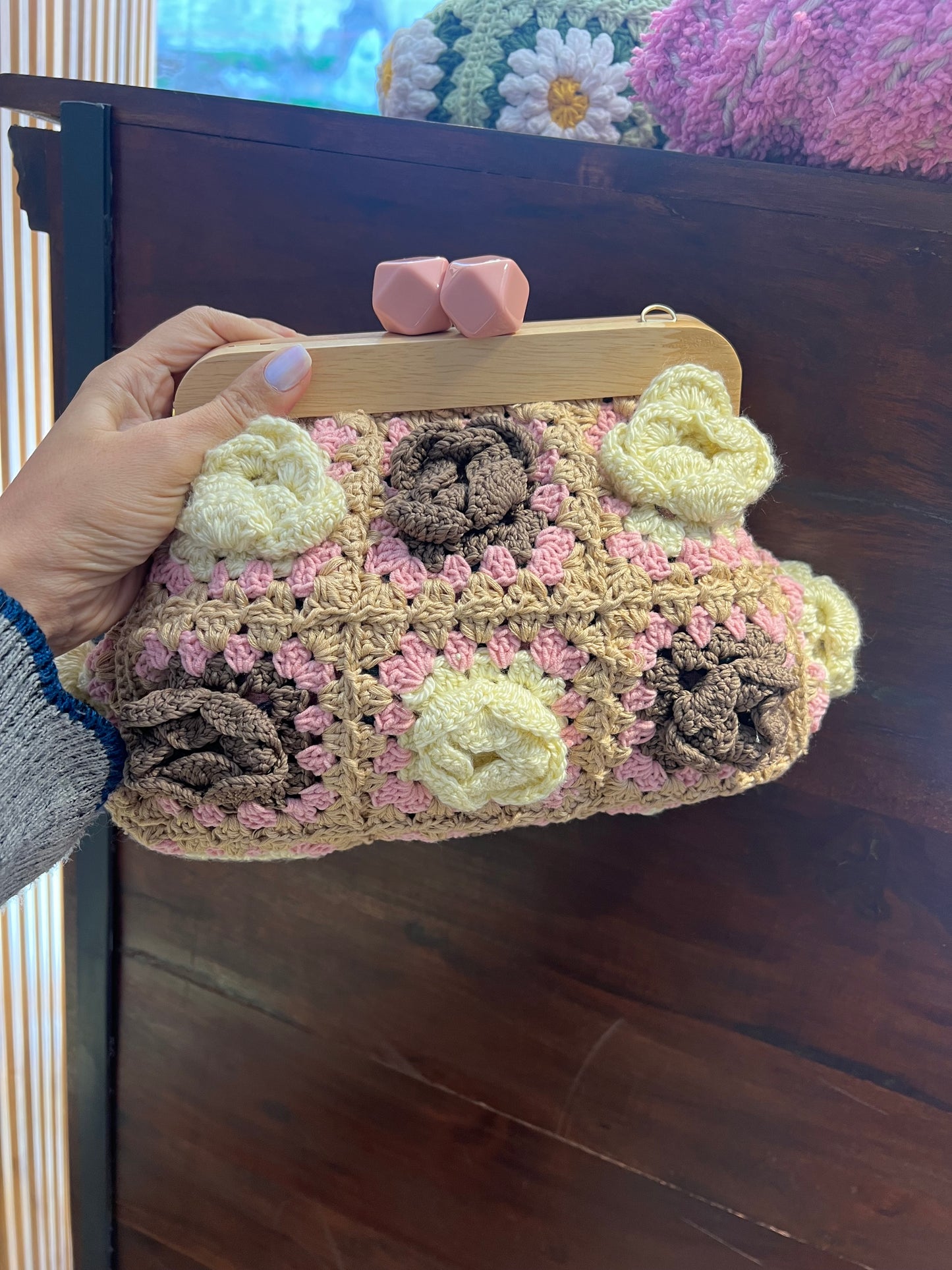 Crochet Clutch with wooden handles