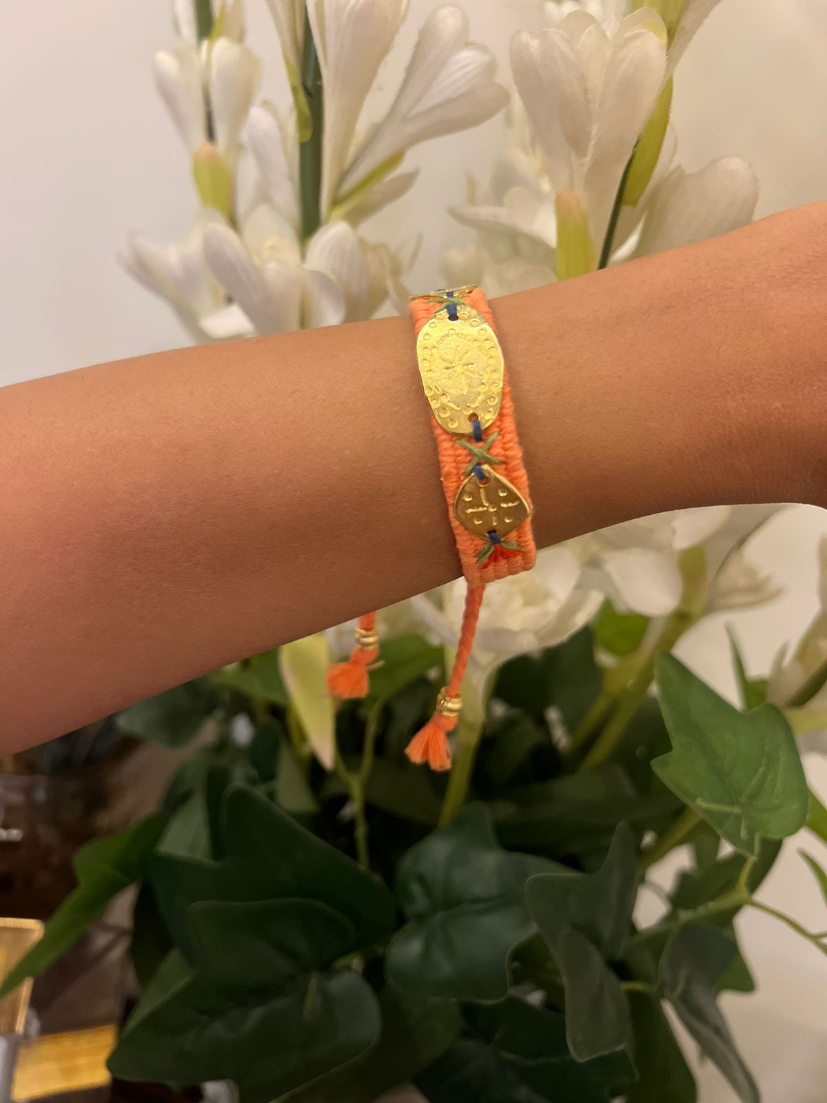 Silk Bracelet - big Three Charms