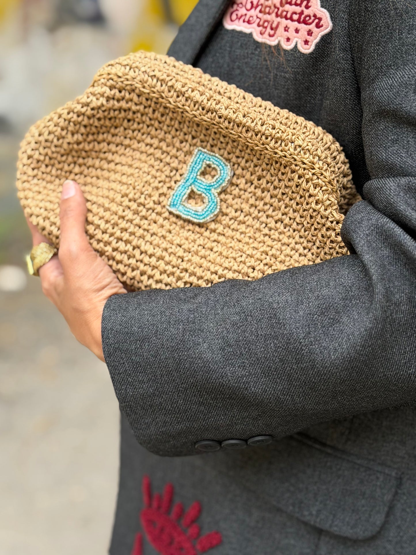 Blue Initial Paper Clutch