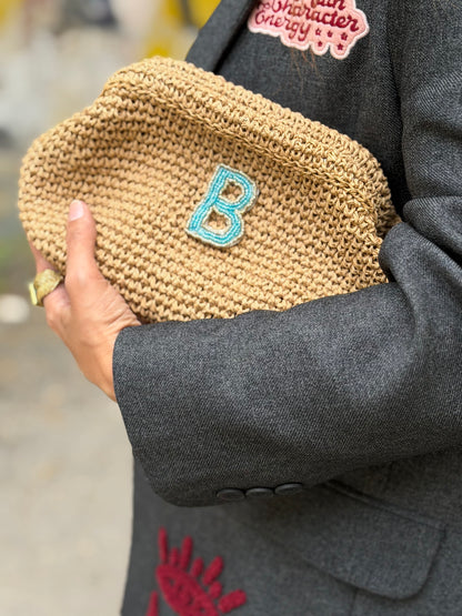 Blue Initial Paper Clutch