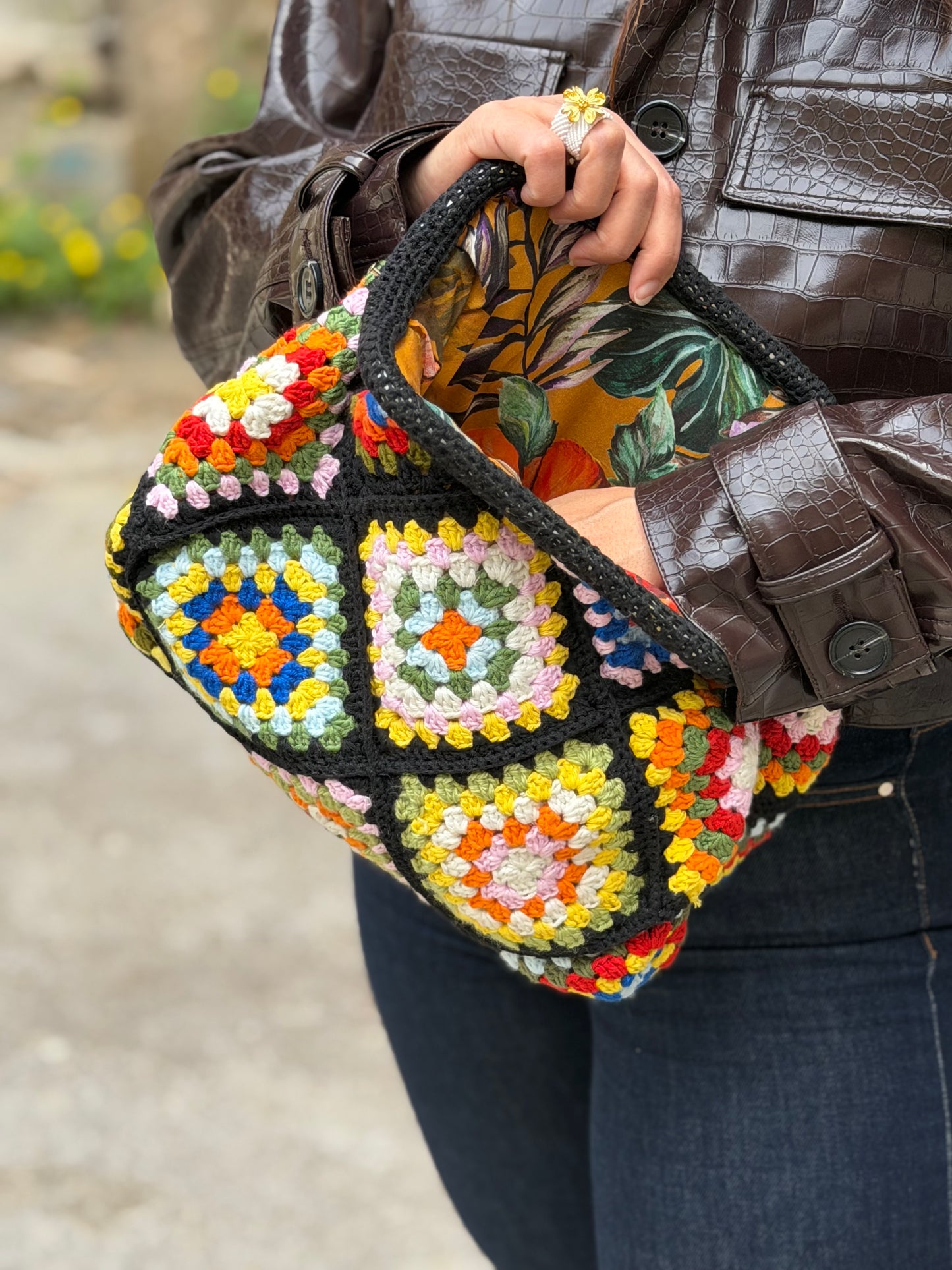 Rainbow Bloom Crochet Bag