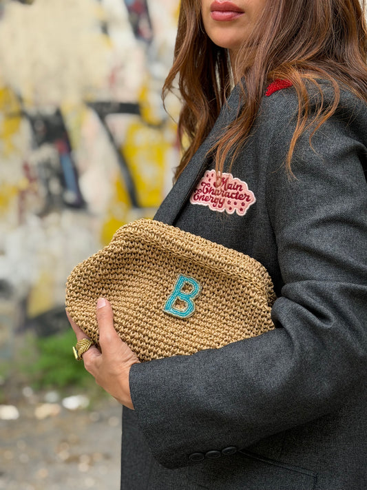 Blue Initial Paper Clutch