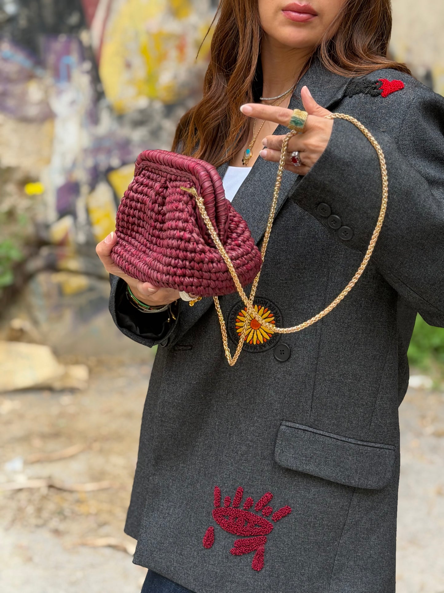 Burgundy Glam Metallic Clutch